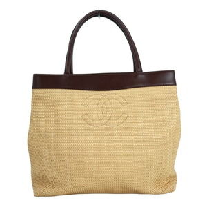 CHANEL straw bag tote x leather handbag